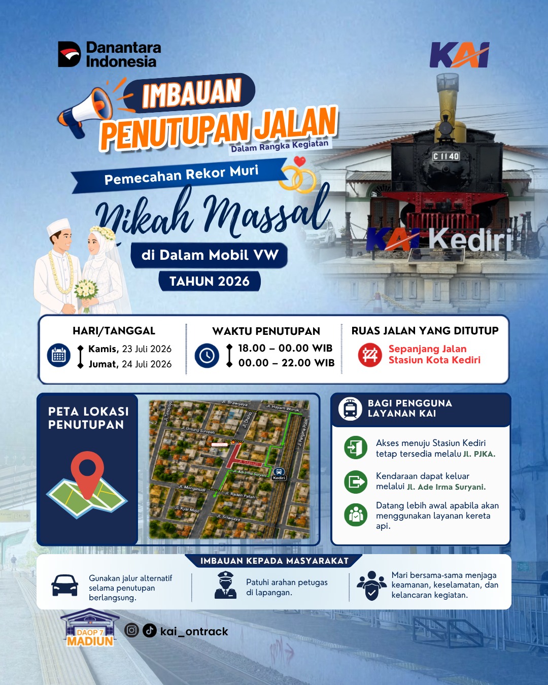 Ilustrasi kepadatan arus lalu lintas dan imbauan bagi calon penumpang di Stasiun Kediri