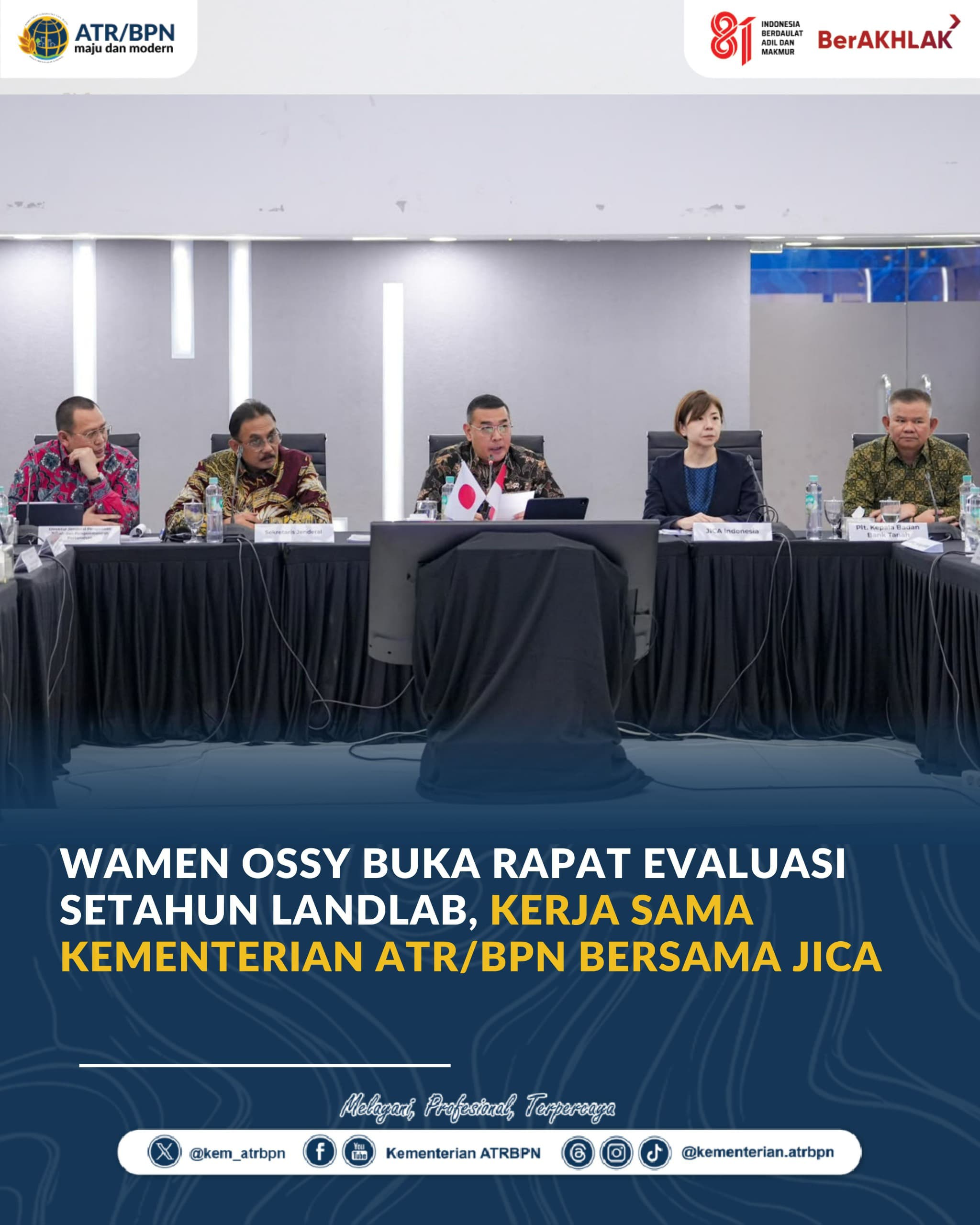 Wakil Menteri ATR/BPN Ossy Dermawan membuka rapat evaluasi setahun program LANDLAB kerja sama dengan JICA