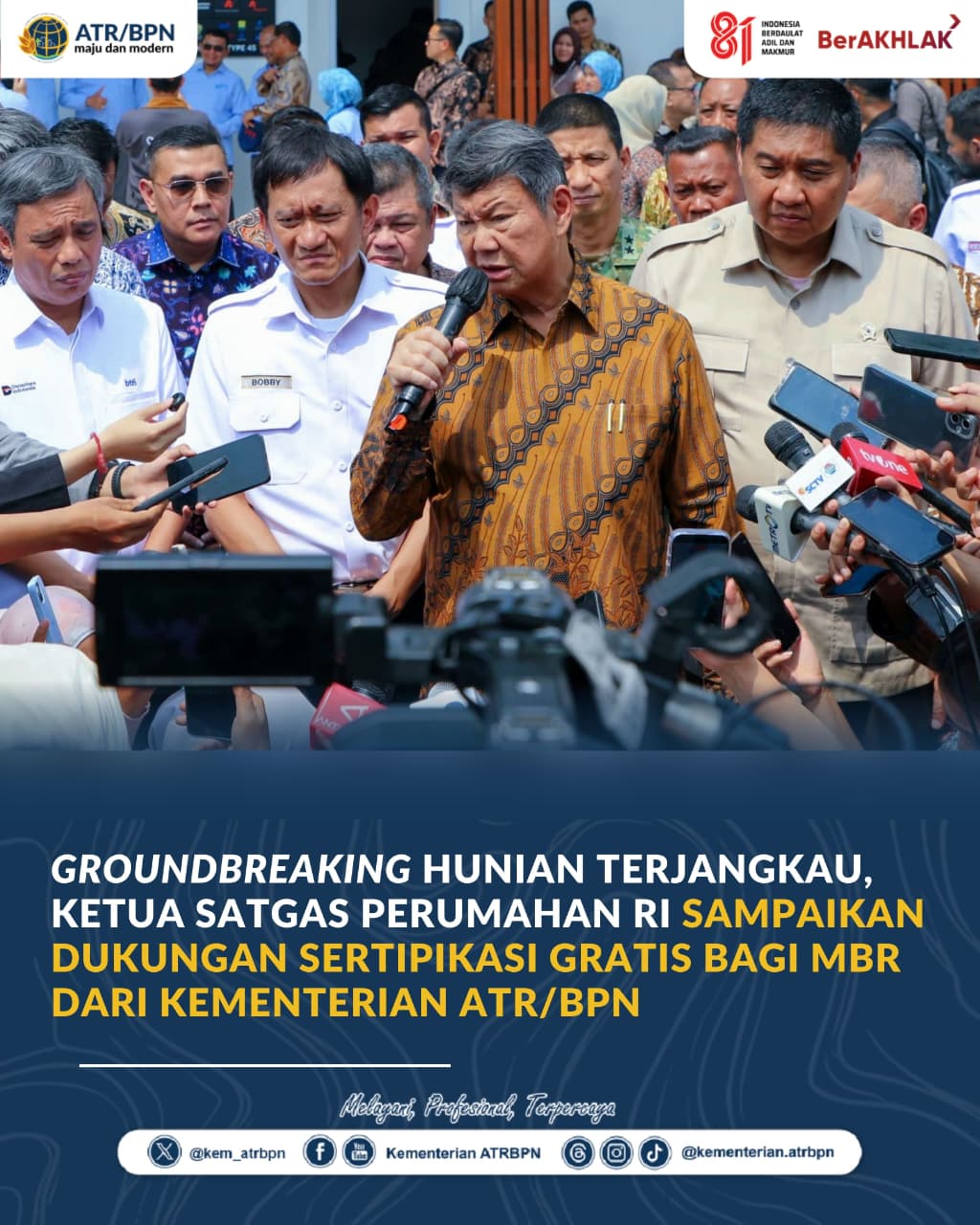 Ketua Satgas Perumahan RI dan pejabat Kementerian ATR BPN saat acara groundbreaking hunian terjangkau bagi MBR